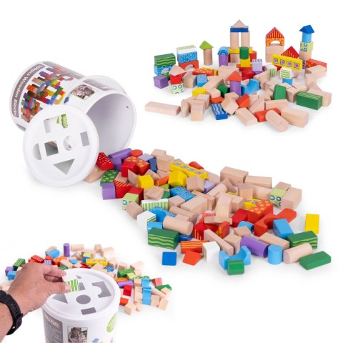 Drewniane klocki dla dzieci 100 szt. sorter wiaderko ECOTOYS Drewniane klocki dla dzieci 100 szt. sorter wiaderko ECOTOYS