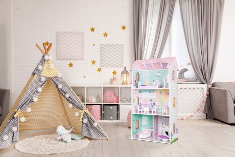 Drewniany domek dla lalek + mebelki wysoka rezydencja Jagodowa ECOTOYS Drewniany domek dla lalek + mebelki wysoka rezydencja Jagodowa ECOTOYS