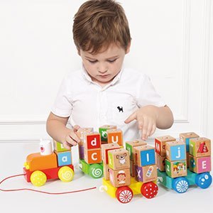 Drewniany pociąg duże klocki edukacyjne alfabet ECOTOYS Drewniany pociąg duże klocki edukacyjne alfabet ECOTOYS