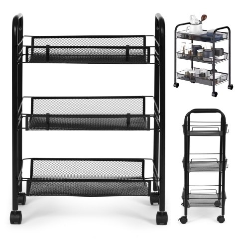 Metalowy regał mobliny łazienkowy z 3 półkami kółka czarny ModernHome Metalowy regał mobliny łazienkowy z 3 półkami kółka czarny ModernHome