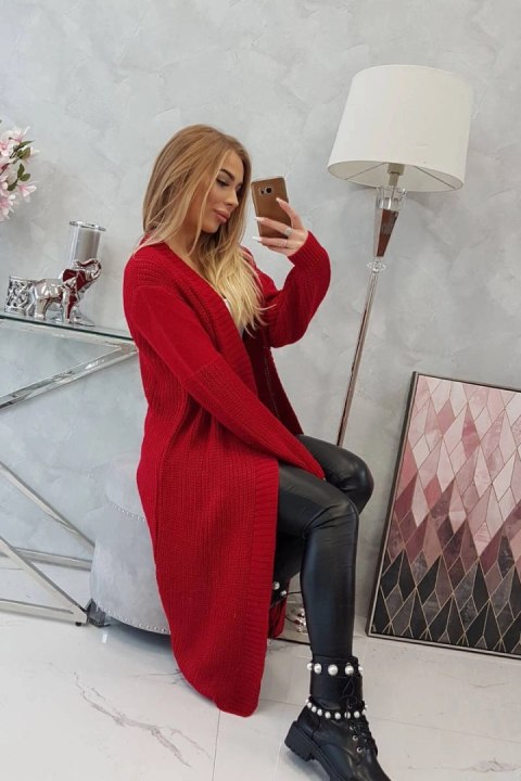 Sweter długi kardigan czerwona Sweter długi kardigan czerwona