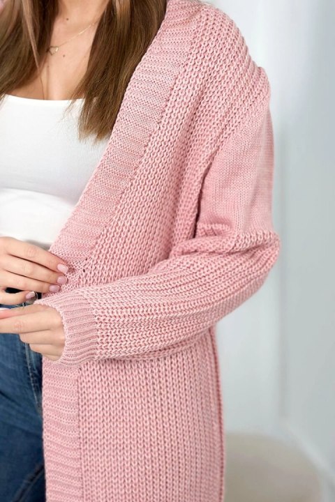 Sweter długi kardigan pudrowy róż Sweter długi kardigan pudrowy róż