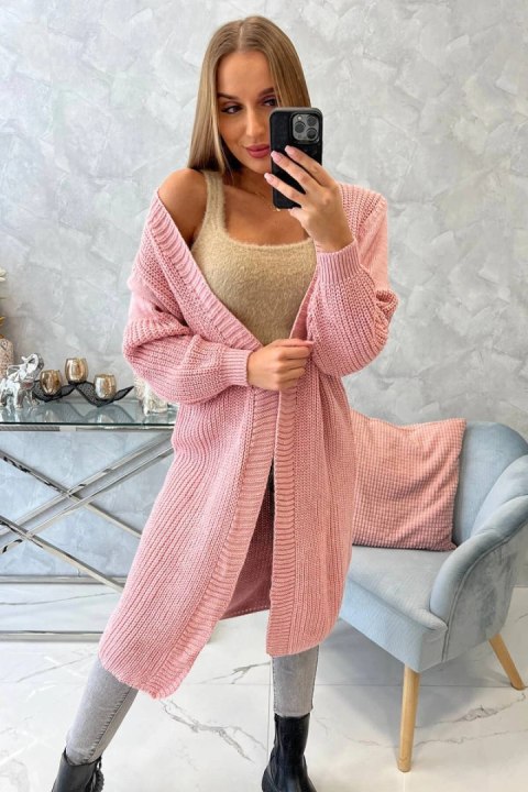 Sweter długi kardigan pudrowy róż Sweter długi kardigan pudrowy róż