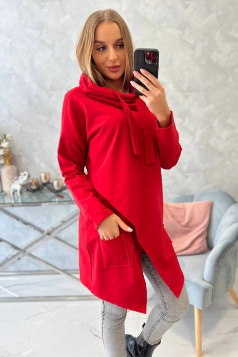 Tunika z kopertowym przodem Oversize czerwona Tunika z kopertowym przodem Oversize czerwona