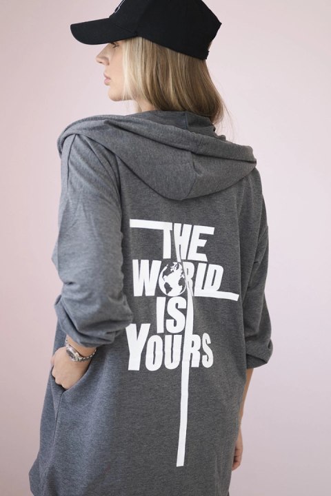Bluza z nadrukiem "The world is yours" grafitowa Bluza z nadrukiem "The world is yours" grafitowa