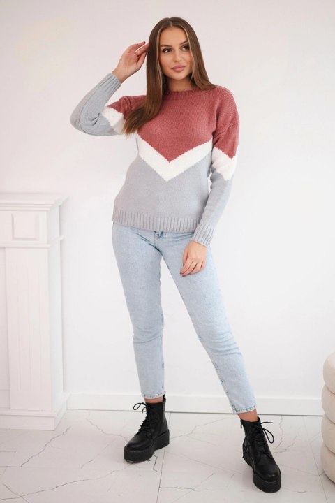 Sweter w geometryczne wzory ciemny różowy+szary Sweter w geometryczne wzory ciemny różowy+szary