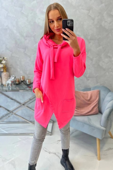 Tunika z kopertowym przodem Oversize różowy neon Tunika z kopertowym przodem Oversize różowy neon