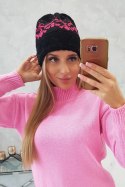 Czapka damska Kira K374 czarny+różowy