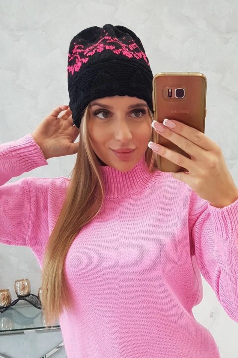 Czapka damska Kira K374 czarny+różowy Czapka damska Kira K374 czarny+różowy