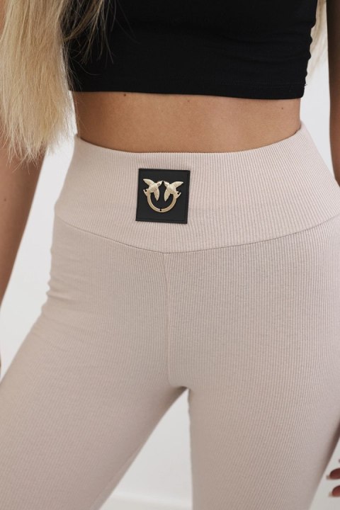Legginsy w prążek z wysokim stanem ciemno beżowe Legginsy w prążek z wysokim stanem ciemno beżowe