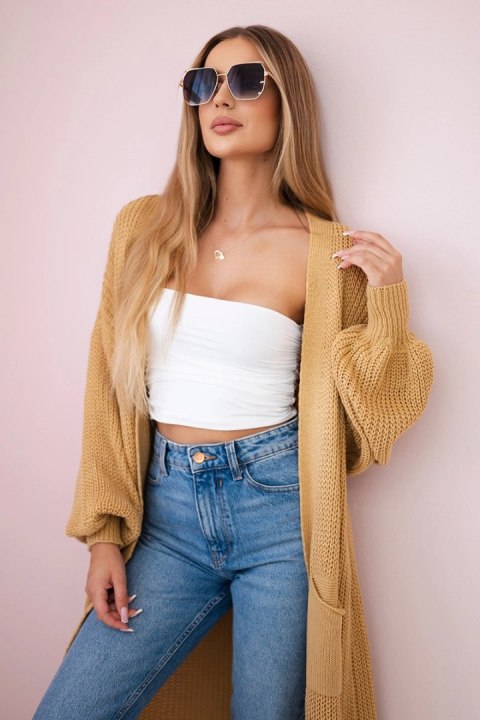 Sweter długi kardigan camelowy Sweter długi kardigan camelowy