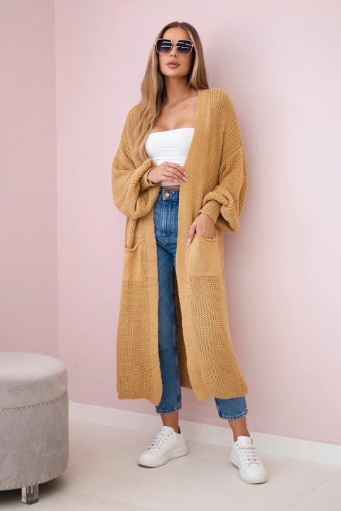 Sweter długi kardigan camelowy Sweter długi kardigan camelowy