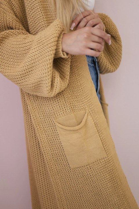 Sweter długi kardigan camelowy Sweter długi kardigan camelowy