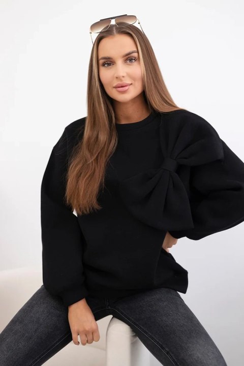 Bluza bawełniana ocieplana z duża kokardą czarna Bluza bawełniana ocieplana z duża kokardą czarna