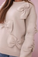 Bluza ocieplana z ozdobnymi kokardami beżowa