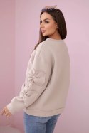 Bluza ocieplana z ozdobnymi kokardami beżowa