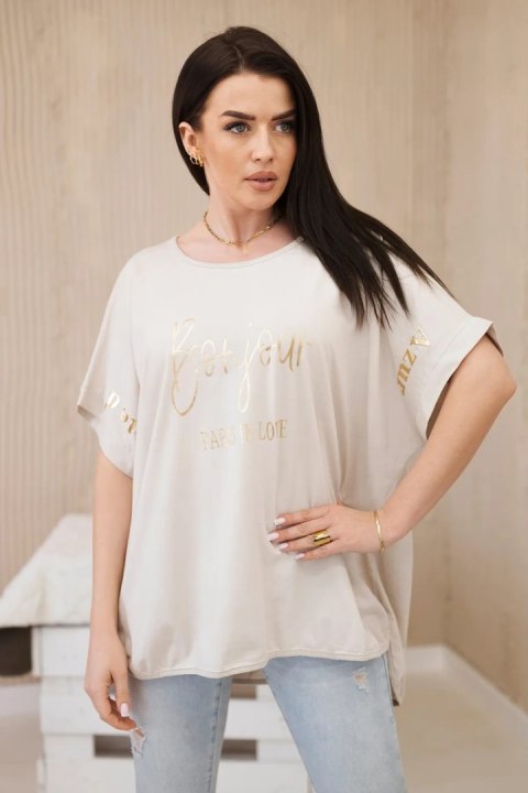 Bluzka bawełniana dekatyzowana plus size beżowa Bluzka bawełniana dekatyzowana plus size beżowa