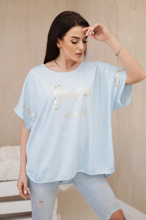 Bluzka bawełniana dekatyzowana plus size niebieski Bluzka bawełniana dekatyzowana plus size niebieski