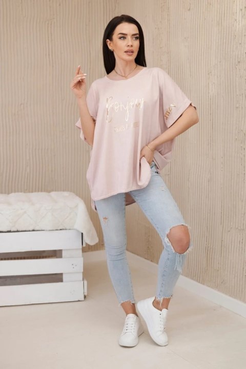 Bluzka bawełniana dekatyzowana plus size pudrowy róż Bluzka bawełniana dekatyzowana plus size pudrowy róż