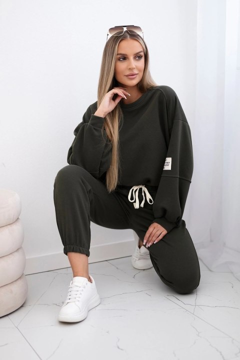 Komplet bawełniany bluza z dłuższym tyłem + spodnie khaki Komplet bawełniany bluza z dłuższym tyłem + spodnie khaki