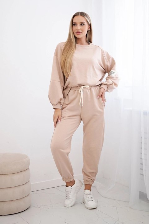 Komplet bawełniany bluza z dłuższym tyłem + spodnie ciemny beżowy Komplet bawełniany bluza z dłuższym tyłem + spodnie ciemny beżowy