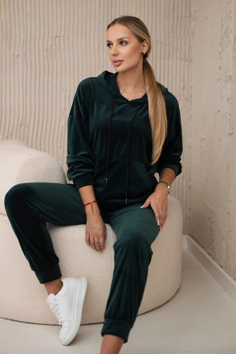 Komplet welurowy bluza kangurka + spodnie ciemny zielony Komplet welurowy bluza kangurka + spodnie ciemny zielony