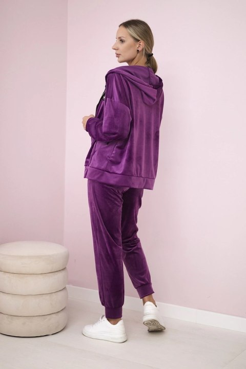 Komplet welurowy bluza z kapturem + spodnie ciemny fioletowy Komplet welurowy bluza z kapturem + spodnie ciemny fioletowy