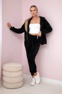 Komplet welurowy bluza z kapturem + spodnie czarny
