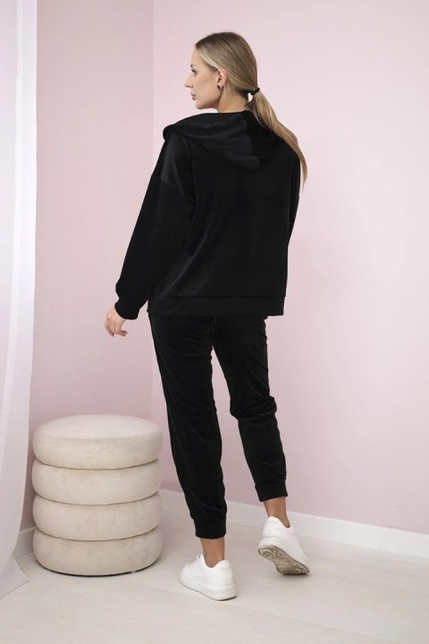Komplet welurowy bluza z kapturem + spodnie czarny Komplet welurowy bluza z kapturem + spodnie czarny