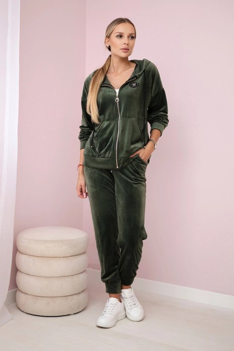 Komplet welurowy bluza z kapturem + spodnie khaki Komplet welurowy bluza z kapturem + spodnie khaki
