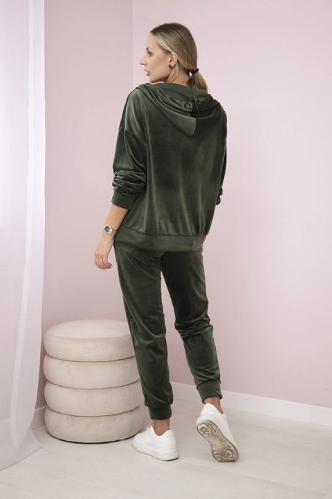 Komplet welurowy bluza z kapturem + spodnie khaki Komplet welurowy bluza z kapturem + spodnie khaki