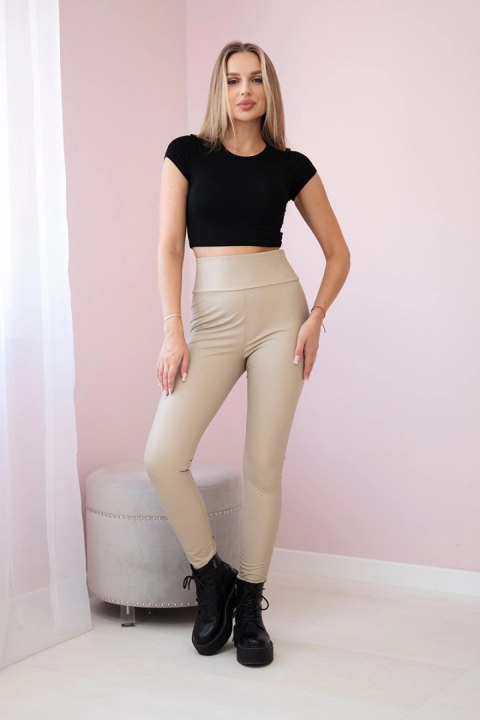 Spodnie legginsy ocieplane z eco skóry beżowe Spodnie legginsy ocieplane z eco skóry beżowe