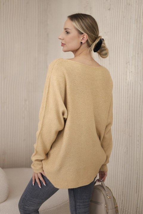 Sweter z dekoltem V camelowy Sweter z dekoltem V camelowy