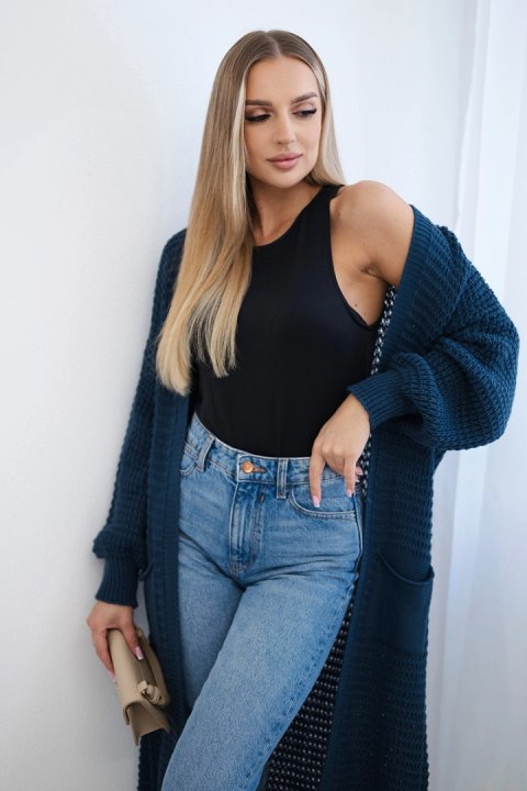 Kardigan ażurowy z kieszeniami jeansowy Kardigan ażurowy z kieszeniami jeansowy