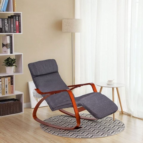 Fotel bujany regulowany podnóżek drewniane ramiona ModernHome Fotel bujany regulowany podnóżek drewniane ramiona ModernHome
