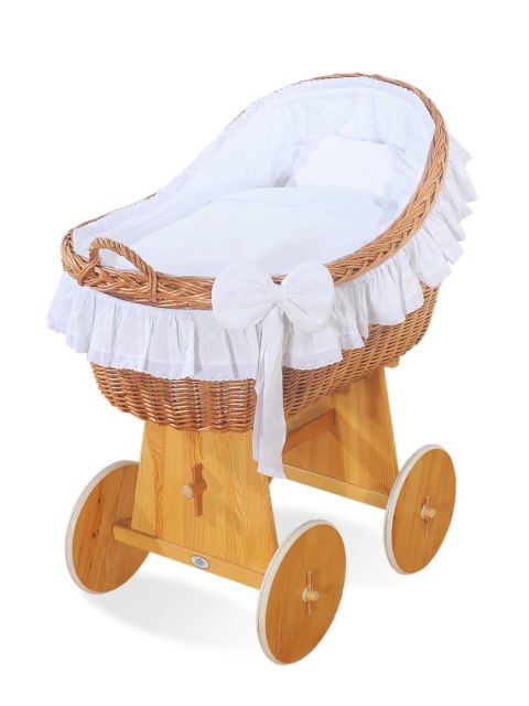 Wiklinowy kosz Mojżesza z budką wiklinową Carina naturalny + biała pościel Wiklinowy kosz Mojżesza z budką wiklinową Carina naturalny + biała pościel