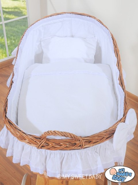 Wiklinowy kosz Mojżesza z budką wiklinową Carina naturalny + biała pościel Wiklinowy kosz Mojżesza z budką wiklinową Carina naturalny + biała pościel