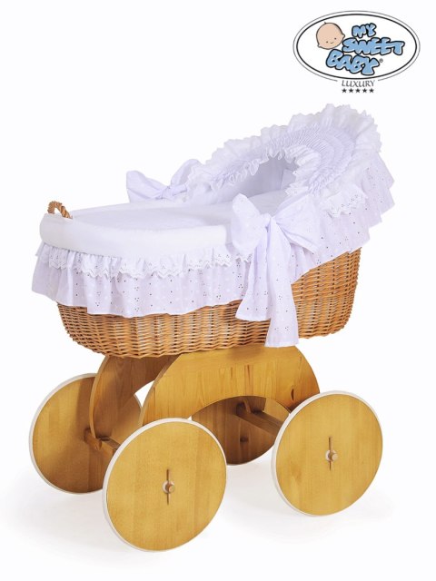 Kosz Mojżesza z budką wiklinową Lily naturalny + biała pościel Kosz Mojżesza z budką wiklinową Lily naturalny + biała pościel