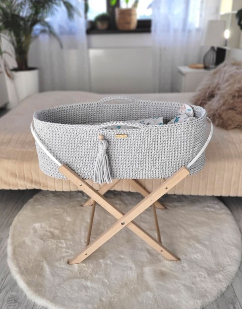 Kosz Mojżesza BOHO Handmade ze stojakiem - jasny szary Kosz Mojżesza BOHO Handmade ze stojakiem - jasny szary