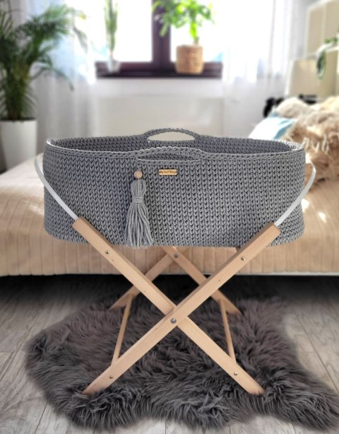 Kosz Mojżesza BOHO bawełniany Handmade z materacykiem - ciemny szary Kosz Mojżesza BOHO bawełniany Handmade z materacykiem - ciemny szary