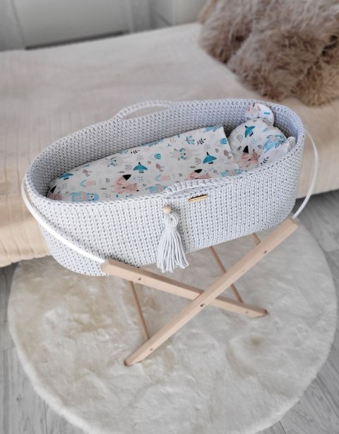 Kosz Mojżesza BOHO bawełniany Handmade z materacykiem - jasny szary Kosz Mojżesza BOHO bawełniany Handmade z materacykiem - jasny szary