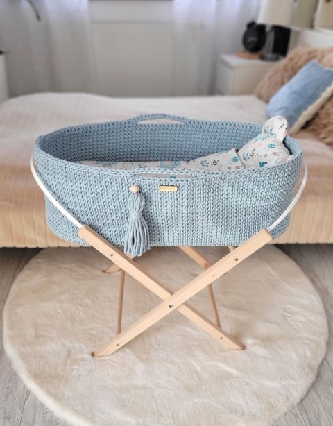 Kosz Mojżesza BOHO Handmade ze stojakiem misty blue Kosz Mojżesza BOHO Handmade ze stojakiem misty blue