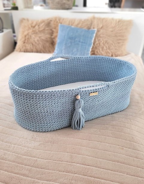 Kosz Mojżesza BOHO Handmade ze stojakiem misty blue Kosz Mojżesza BOHO Handmade ze stojakiem misty blue