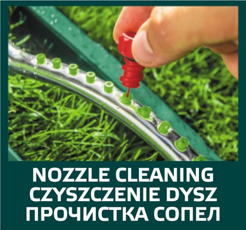 Zraszacz oscylacyjny, powierzchnia zraszania 13x18 m, 16 dyszy zraszających, igła do udrażniania dysz Zraszacz oscylacyjny, powierzchnia zraszania 13x18 m, 16 dyszy zraszających, igła do udrażniania dysz
