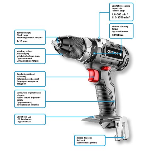 Wiertarko-wkrętarka akumulatorowa bezszczotkowa Energy+ 18V, Li-Ion, 13 mm, bez akumulatora Wiertarko-wkrętarka akumulatorowa bezszczotkowa Energy+ 18V, Li-Ion, 13 mm, bez akumulatora