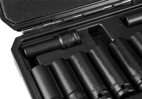 Nasadki udarowe 1/2", 10-24 mm, zestaw 10 szt., CrMo Nasadki udarowe 1/2", 10-24 mm, zestaw 10 szt., CrMo