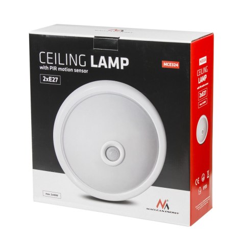 Plafon z czujnikiem PIR Maclean, sufitowy, z wymiennym źródłem światła, 2x max. 40W, E27, 220-240V~ 50/60Hz, MCE324 Plafon z czujnikiem PIR Maclean, sufitowy, z wymiennym źródłem światła, 2x max. 40W, E27, 220-240V~ 50/60Hz, MCE324