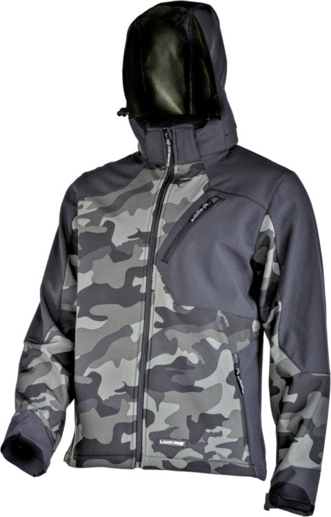 Kurtka softshell z kapt. moro ziel.-czar., "2xl", ce, lahti Kurtka softshell z kapt. moro ziel.-czar., "2xl", ce, lahti