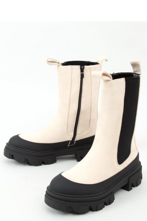 Botki sztyblety wysokie kremowe RB122P BEIGE - Inello Inello Botki sztyblety wysokie kremowe RB122P BEIGE - Inello Inello