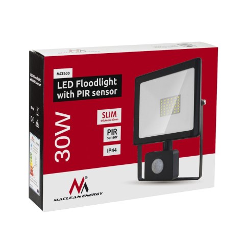 Naświetlacz LED z czujnikiem ruchu Maclean, slim 30W, 2400lm, barwa ciepła biała (3000K), IP44, MCE630 WW PIR Naświetlacz LED z czujnikiem ruchu Maclean, slim 30W, 2400lm, barwa ciepła biała (3000K), IP44, MCE630 WW PIR